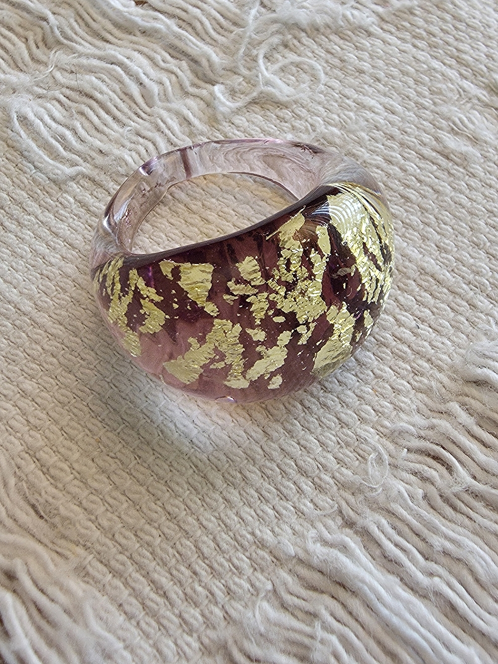 Pink Resin High Dome Statement Ring -Gold Flake Accents-Sz 6.5/7